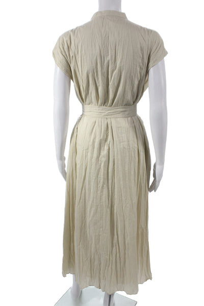 Zara Womens Kaftan Maxi Dress Beige V Neck Cotton Short Sleeve Size M