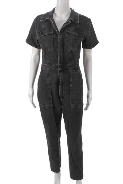 Good American Women Collared Short Sleeve Jumpsuit Black Size 3