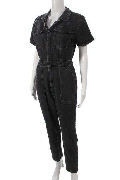 Good American Women Collared Short Sleeve Jumpsuit Black Size 3