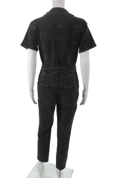 Good American Women Collared Short Sleeve Jumpsuit Black Size 3