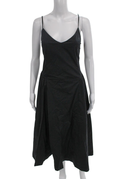Wilfred Women Slip Dress Black Cotton V Neck Midi Sleeveless Zip Size 14