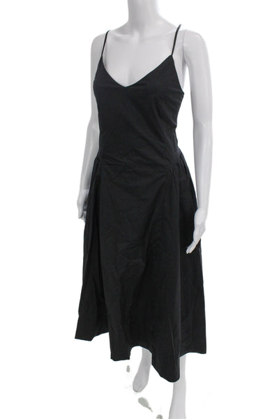 Wilfred Women Slip Dress Black Cotton V Neck Midi Sleeveless Zip Size 14