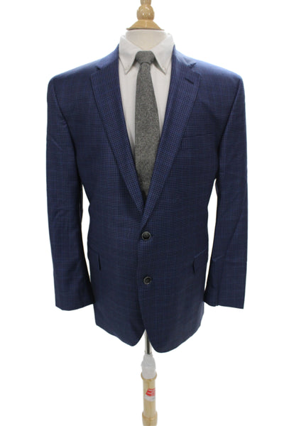 Jack Victor Mens Classic Blue Check Wool Suit Jacket Button Collared Size 46
