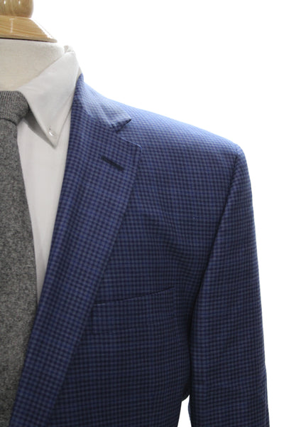 Jack Victor Mens Classic Blue Check Wool Suit Jacket Button Collared Size 46