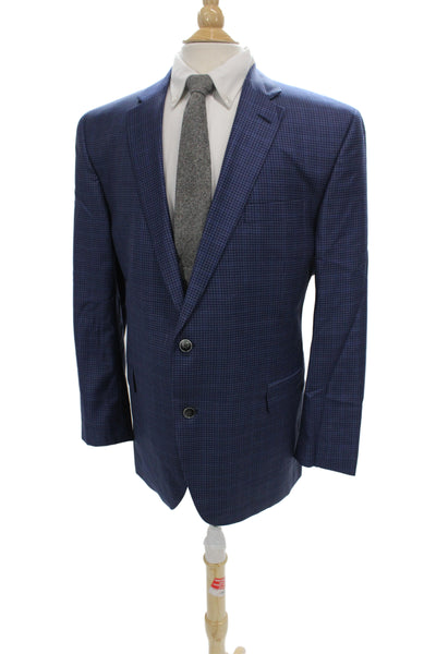 Jack Victor Mens Classic Blue Check Wool Suit Jacket Button Collared Size 46