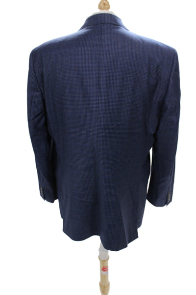 Jack Victor Mens Classic Blue Check Wool Suit Jacket Button Collared Size 46