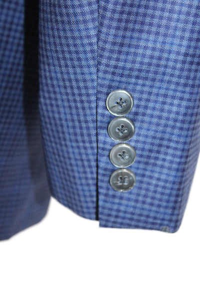 Jack Victor Mens Classic Blue Check Wool Suit Jacket Button Collared Size 46