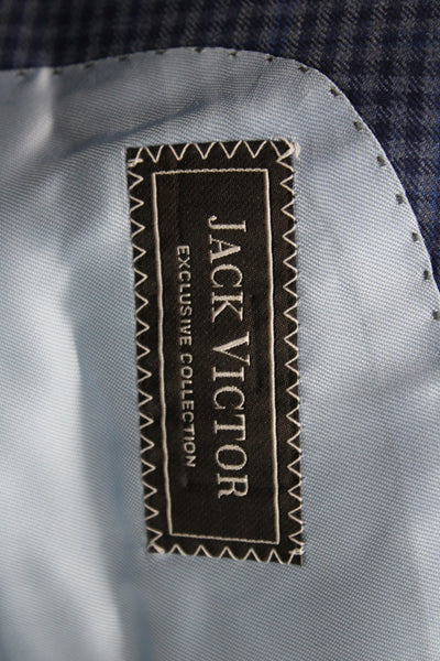 Jack Victor Mens Classic Blue Check Wool Suit Jacket Button Collared Size 46