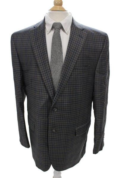 Jack Victor Mens Dark Blue Check 100% Wool Sport Coat Button Closure Size 44