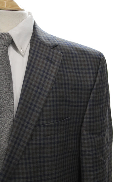 Jack Victor Mens Dark Blue Check 100% Wool Sport Coat Button Closure Size 44