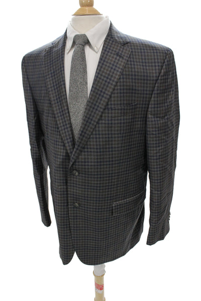 Jack Victor Mens Dark Blue Check 100% Wool Sport Coat Button Closure Size 44