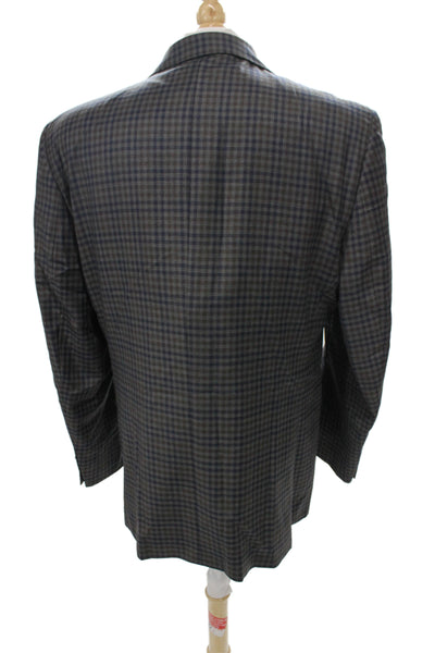 Jack Victor Mens Dark Blue Check 100% Wool Sport Coat Button Closure Size 44