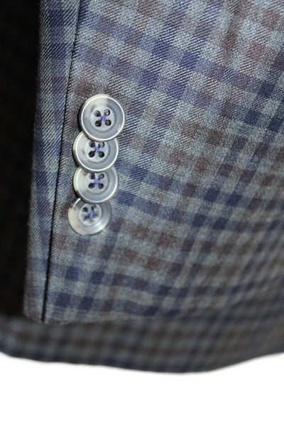 Jack Victor Mens Dark Blue Check 100% Wool Sport Coat Button Closure Size 44