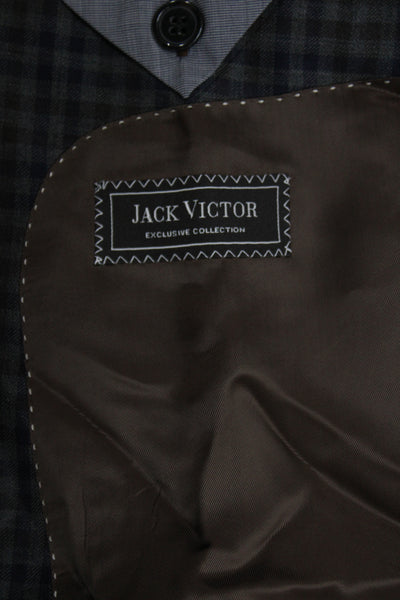 Jack Victor Mens Dark Blue Check 100% Wool Sport Coat Button Closure Size 44