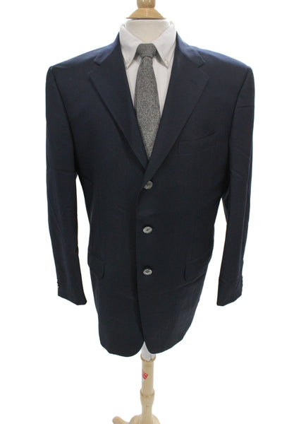 Corneliani Mens Classic Virgin Wool Blazer Dark Blue Button Collared Size 54
