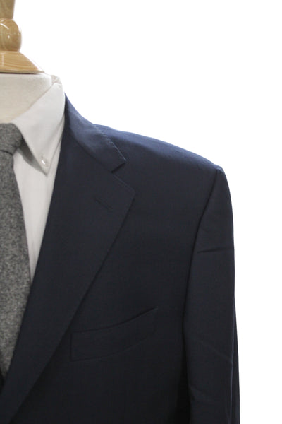 Corneliani Mens Classic Virgin Wool Blazer Dark Blue Button Collared Size 54