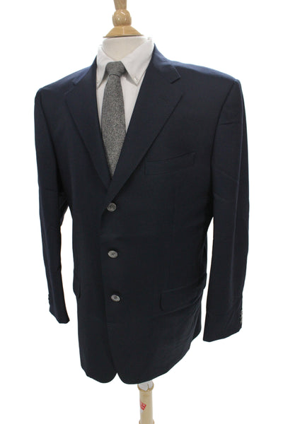 Corneliani Mens Classic Virgin Wool Blazer Dark Blue Button Collared Size 54