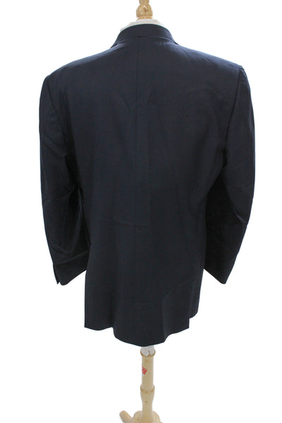 Corneliani Mens Classic Virgin Wool Blazer Dark Blue Button Collared Size 54