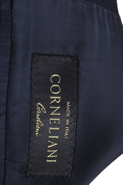Corneliani Mens Classic Virgin Wool Blazer Dark Blue Button Collared Size 54