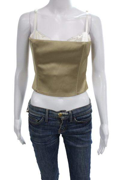 Ten Women Cropped Camisole Tan Sleeveless Zip Top Size 8