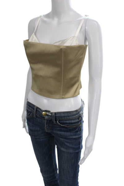 Ten Women Cropped Camisole Tan Sleeveless Zip Top Size 8
