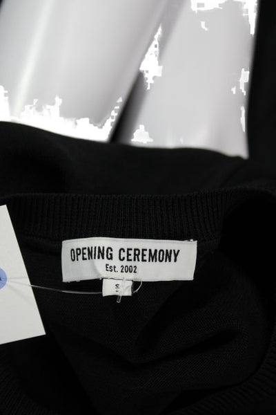 Opening Ceremony Women Cropped V-Neck Black Short Sleeve T-Shirt Size S
