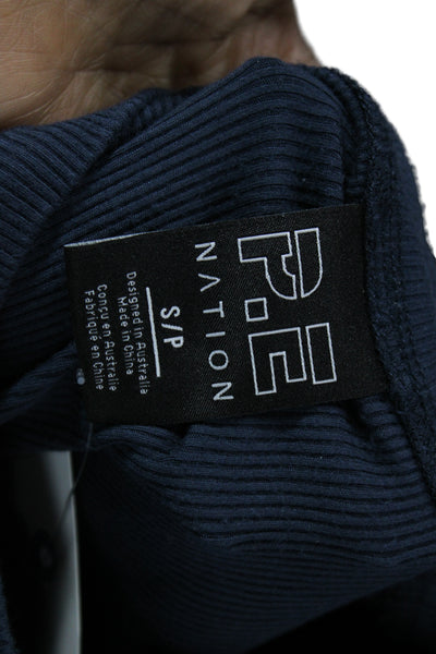PE Nation Womens Cropped Graphic Rayon Top Dark Blue Long Sleeve Crew Size S