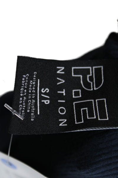 PE Nation Womens Cropped Graphic Rayon Top Dark Blue Long Sleeve Crew Size S