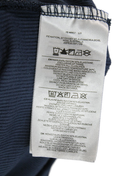 PE Nation Womens Cropped Graphic Rayon Top Dark Blue Long Sleeve Crew Size S