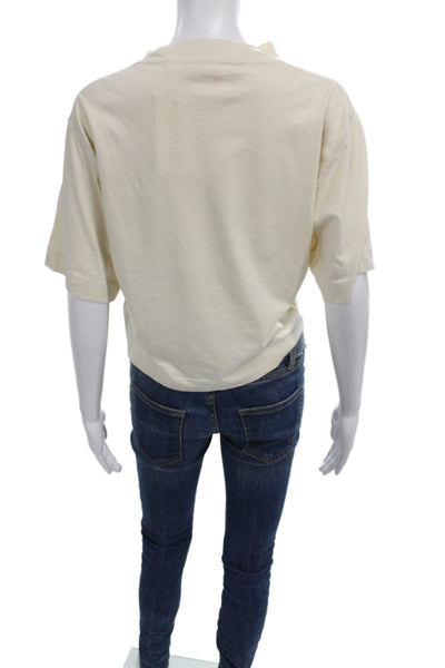 Off White Womens Tan Cropped Top Embroidered Design Size M