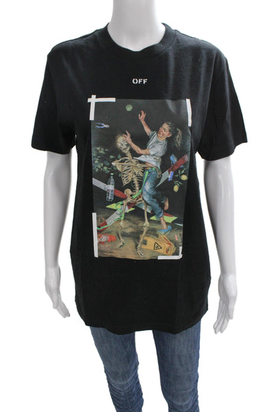 Off White Womens Top Black Graphic Design XS