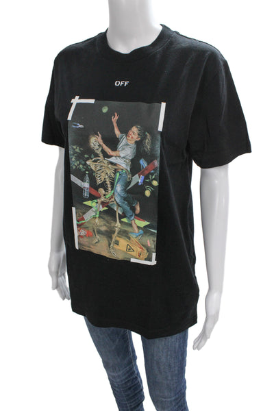 Off White Womens Top Black Graphic Design XS