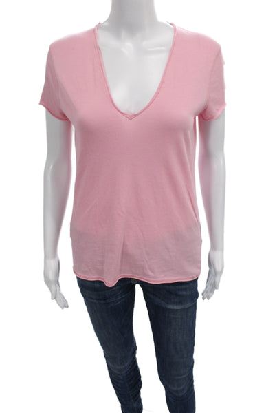 Zadig & Voltaire Women Pink V-Neck Cotton Tee Short Sleeve Size XS