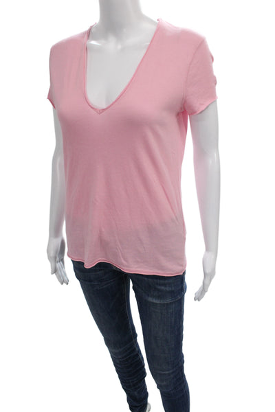 Zadig & Voltaire Women Pink V-Neck Cotton Tee Short Sleeve Size XS