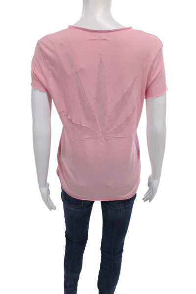 Zadig & Voltaire Women Pink V-Neck Cotton Tee Short Sleeve Size XS