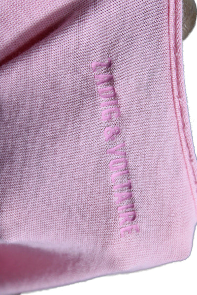 Zadig & Voltaire Women Pink V-Neck Cotton Tee Short Sleeve Size XS