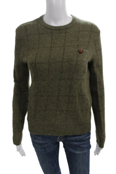 Polo Ralph Lauren Women Green Check Pullover Sweater Button Crew Size S