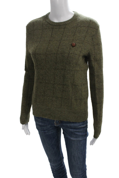 Polo Ralph Lauren Women Green Check Pullover Sweater Button Crew Size S