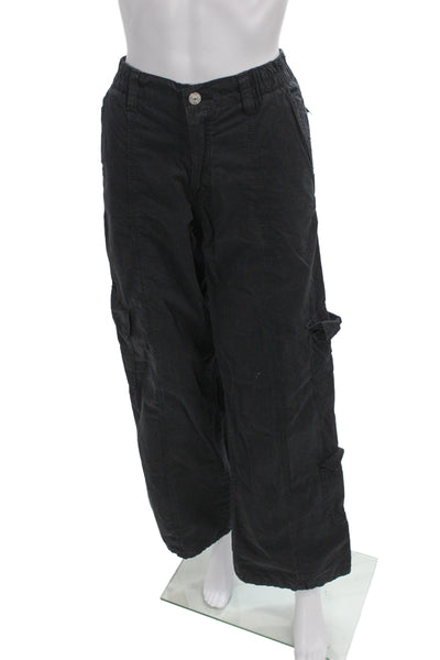 Zara Unisex Black Cargo Pants Cotton Button Size S
