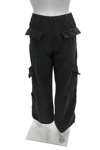 Zara Unisex Black Cargo Pants Cotton Button Size S