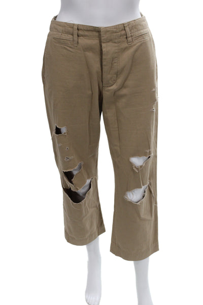 Frame Unisex Cropped Khakis Beige Button Cotton Solid Spring Grunge Size 25