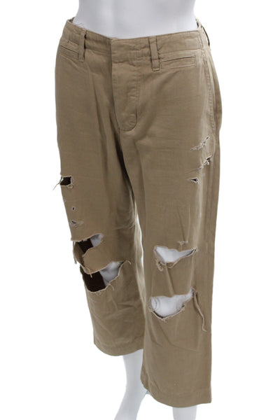 Frame Unisex Cropped Khakis Beige Button Cotton Solid Spring Grunge Size 25