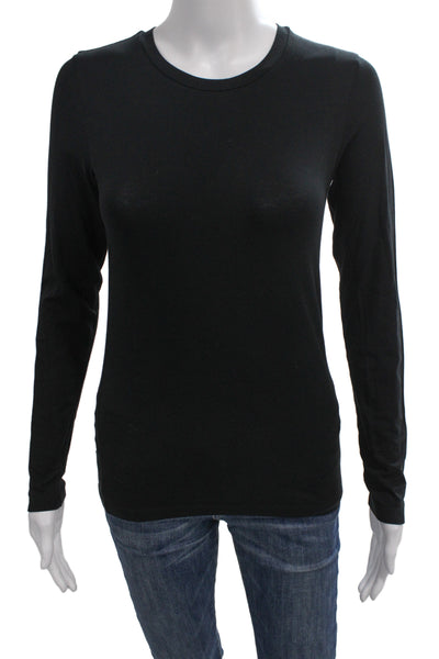 Theory Womens Black Cotton Spandex Crew Neck Long Sleeve Basic T-Shirt Size PP