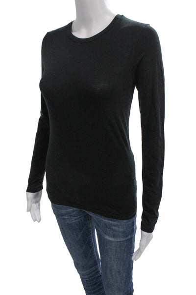 Theory Womens Black Cotton Spandex Crew Neck Long Sleeve Basic T-Shirt Size PP