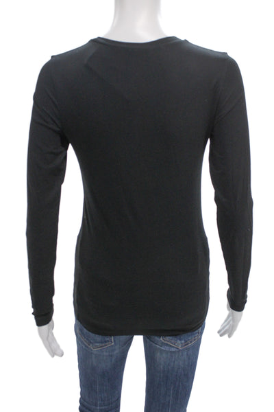 Theory Womens Black Cotton Spandex Crew Neck Long Sleeve Basic T-Shirt Size PP