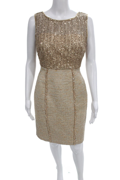 Kay Unger Womens Sheath Dress Beige Sleeveless Round Neck Above Knee Size 2