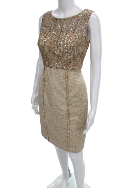 Kay Unger Womens Sheath Dress Beige Sleeveless Round Neck Above Knee Size 2
