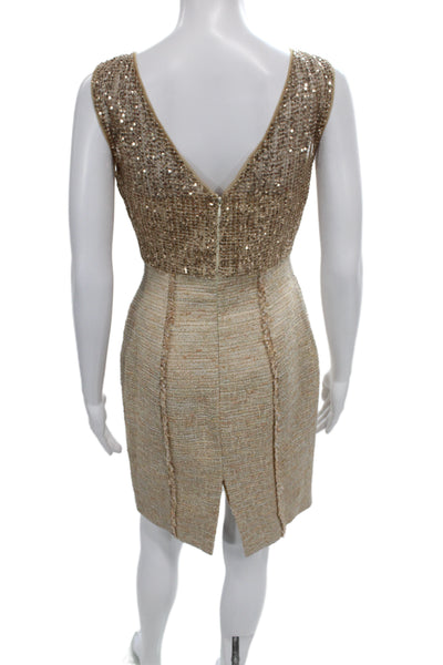 Kay Unger Womens Sheath Dress Beige Sleeveless Round Neck Above Knee Size 2