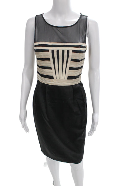 Maggy London Women Sheath Pencil Dress Beige Sleeveless Round Neck Size M