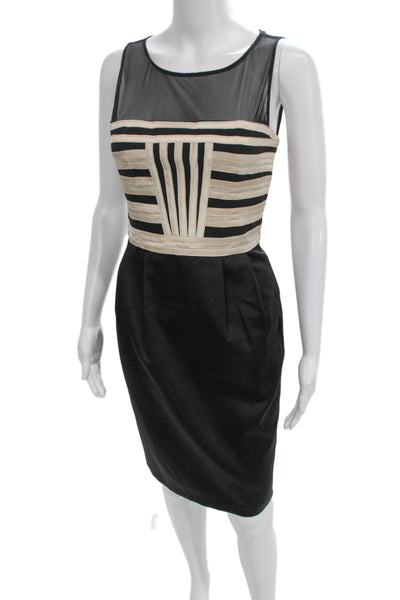 Maggy London Women Sheath Pencil Dress Beige Sleeveless Round Neck Size M